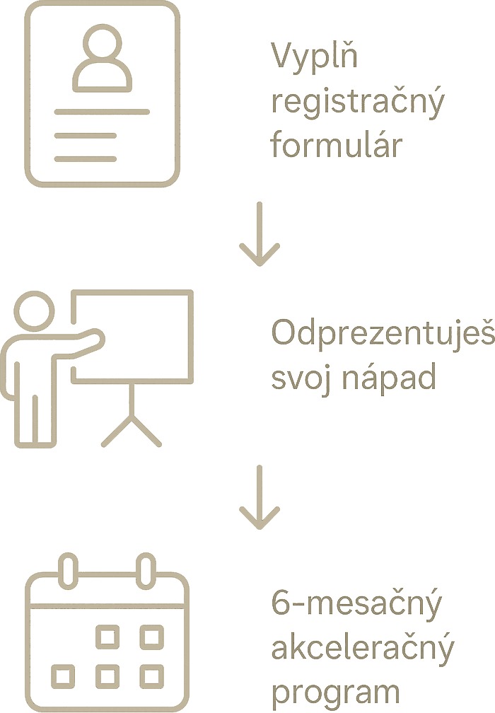 Steps in the competition: fill in the registration form, present your idea, then a six-month acceleration program